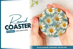 Daisy Flowers on Blue Background Round Coaster Png Product Image 1