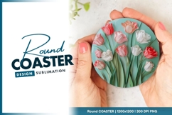 Paper Cutout Tulips in Pink Peach and White round coaster Product Image 1