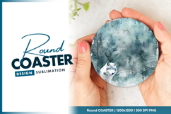 Winter wolf forest round coaster png Product Image 1