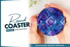 Floral Pattern in Blue and Purple Round Coaster Png Product Image 1