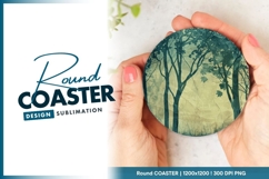 Teal Forest Trees Silhouette on Textured Round Coaster Png Product Image 1