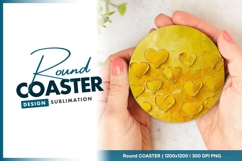 Yellow Heart Oil Painting on Round Coaster Png Product Image 1