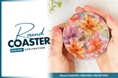 Watercolor lily flowers seamless pattern round coaster png Product Image 1