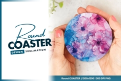 Pink and Blue Floral Design on Round Coaster Png Product Image 1