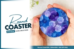 Watercolor Floral Design in Blue and Purple Round Coaster Product Image 1