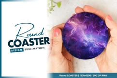Cosmic Nebula Illustration in Purple and Blue Round Coaster Product Image 1