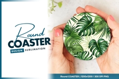 Tropical Green Leafy Pattern on Round Coaster Png Product Image 1