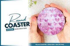 Watercolor Pink Heart Pattern on Round Coaster Png Product Image 1