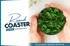 Lush Green Palm Leaves Circle on Gray Round Coaster Png Product Image 1