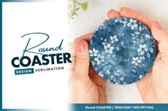 Blue Floral Round Coaster Png Product Image 1