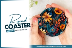 Floral Illustration in a Round Coaster Png Product Image 1