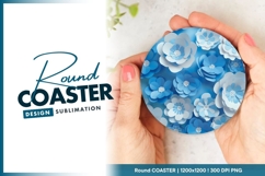 Blue and White Paper Flowers on Round Coaster Png Product Image 1