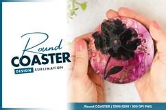 Abstract black flower painting round coaster png Product Image 1