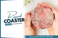 Pink Cherry Blossom Branches on Round Coaster Png Product Image 1