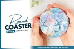 Watercolor Starfish on a Round Coaster Png Product Image 1