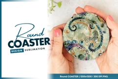 Round Paisley Pattern Illustration in Teal Round Coaster Png Product Image 1