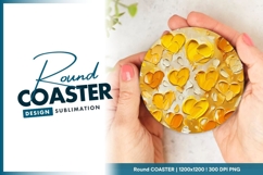 Yellow Heart Shaped Brushstroke Flowers on Round Coaster Png Product Image 1