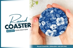 Blue and White Floral Pattern Round Coaster Design Product Image 1