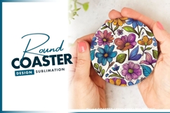 Colorful Floral Illustration on Round Coaster Png Product Image 1