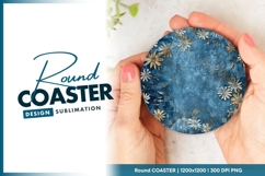 Round Blue Floral Design with Gold Round Coaster Png Product Image 1