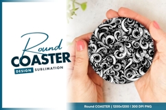 Black and White Swirls Pattern in Round Coaster Png Design Product Image 1