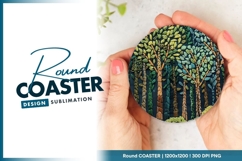 Embroidered Forest Scene in a Round Coaster Png Product Image 1