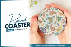 Colorful Paisley Pattern on Round Coaster Png Product Image 1