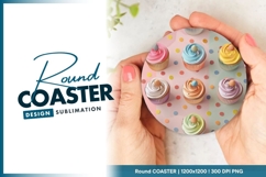 Colorful Paper Cupcakes with Pastel Frosting Round Coaster Product Image 1