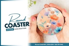 Watercolor Floral Arrangement in a Round Coaster Png Product Image 1