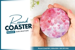 Watercolor Hearts on a Round Coaster Png Product Image 1
