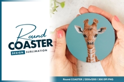 Paper Giraffe Head Portrait Against Teal Round Coaster Png Product Image 1