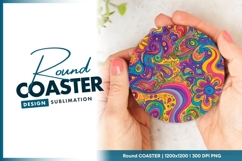 Psychedelic Abstract Illustration of Colorful Round Coaster Product Image 1