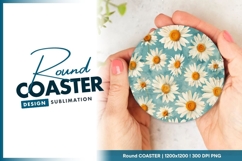 Daisy Flower Pattern on Round Coaster Png Product Image 1