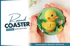 Yellow Duck Paper Cutout with Flowers and Round Coaster Png Product Image 1