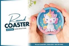 Paper Cutout Unicorn Illustration with Pink Round Coaster Product Image 1