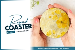 Yellow Floral Illustration on Round Coaster Png Product Image 1