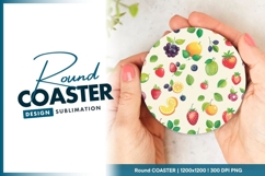 Watercolor Fruits and Green Leaves Round Coaster Png Product Image 1