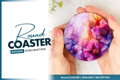 Abstract Floral Design in Purple Pink and Round Coaster Png Product Image 1
