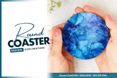 Abstract Blue Ink Art Round Coaster Png Product Image 1