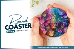 Colorful Abstract Floral Design on Round Coaster Png Product Image 1