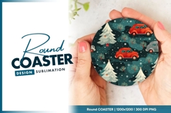 Christmas Cars and Trees Round Coaster Png Product Image 1