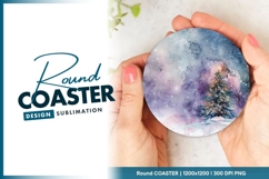 Watercolor Christmas Tree in Snowy Winter Round Coaster Png Product Image 1