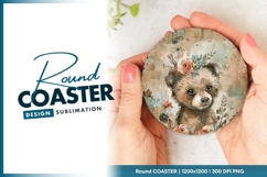 Watercolor Teddy Bear with Floral Crown Round Coaster Png Product Image 1