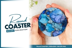 Abstract Blue and Silver Ink Art Round Coaster Png Product Image 1