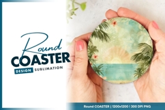 Tropical Sunset Scene with Palm Trees and Round Coaster Product Image 1