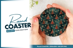 Festive Christmas Tree Pattern on Teal Round Coaster Png Product Image 1