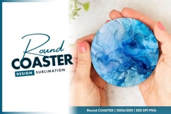 Abstract Blue Fluid Art Round Coaster Design Product Image 1