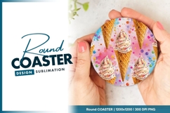 Ice Cream Cones with Sprinkles on a Round Coaster Png Product Image 1