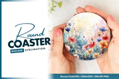 Watercolor Floral Arrangement in a Round Coaster Png Product Image 1