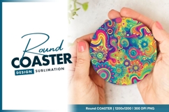 Colorful Psychedelic Floral Pattern in a Round Coaster Png Product Image 1